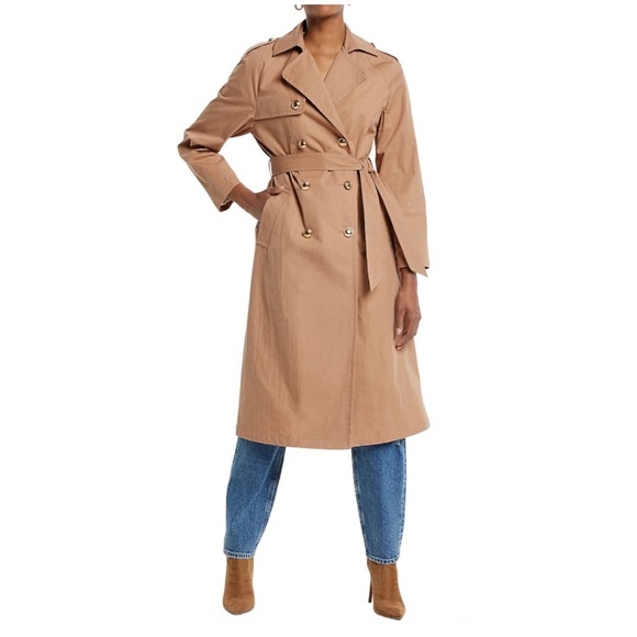 NWT Express Double Breasted Fleece Lined Classic Long Trench Coat Tan Large - Picture 13 of 13